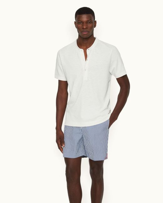 Orlebar Brown White Classic Fit 3-button Placket Cotton-linen T-shirt for men