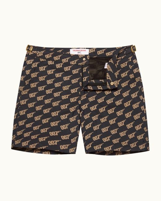 Orlebar Brown Black Mid-Length Jacquard '007' Swim Shorts for men