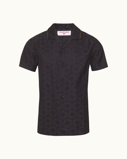 Orlebar Brown Black Classic Fit Capri Collar Jacquard '007' Shirt for men