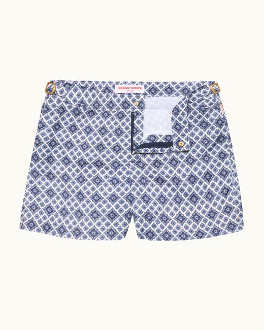 Orlebar Brown Blue Shorter-Length Paisley Season Print Swim Shorts for men