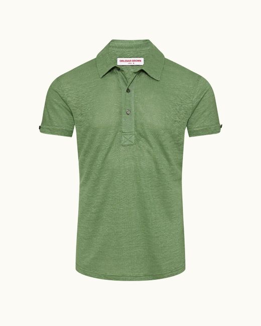 Orlebar Brown Green Tailored Fit Linen Polo Shirt for men