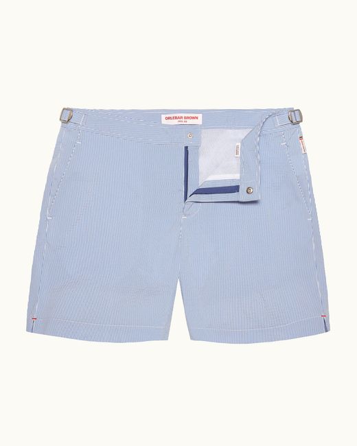 Orlebar Brown Blue Mid-Length Seersucker Stripe Swim Shorts for men