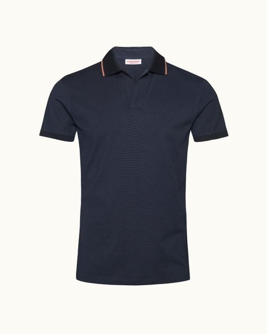 Orlebar Brown Blue Stripe Polo Shirt Sporty Casual Classic for men