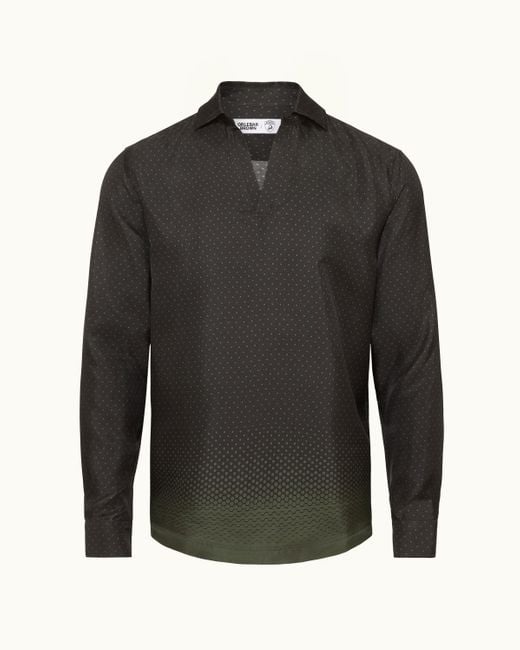 Orlebar Brown Black Automobili Lamborghini Degrade Hexagon Print Relaxed Fit Overhead Certified Silk Shirt for men