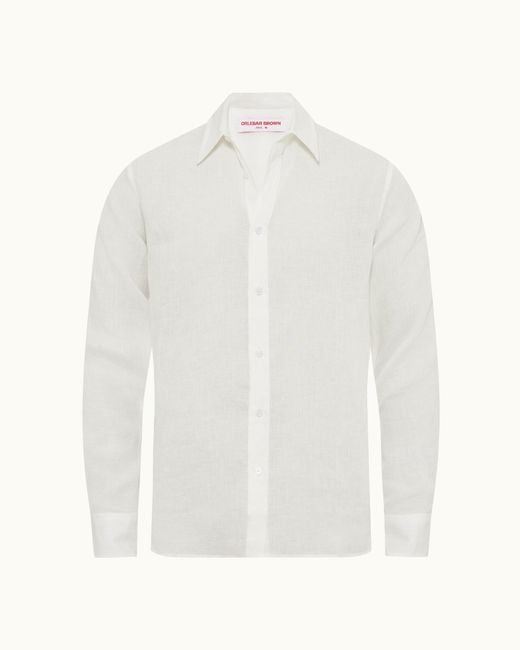 Orlebar Brown White Classic Collar Linen Shirt for men