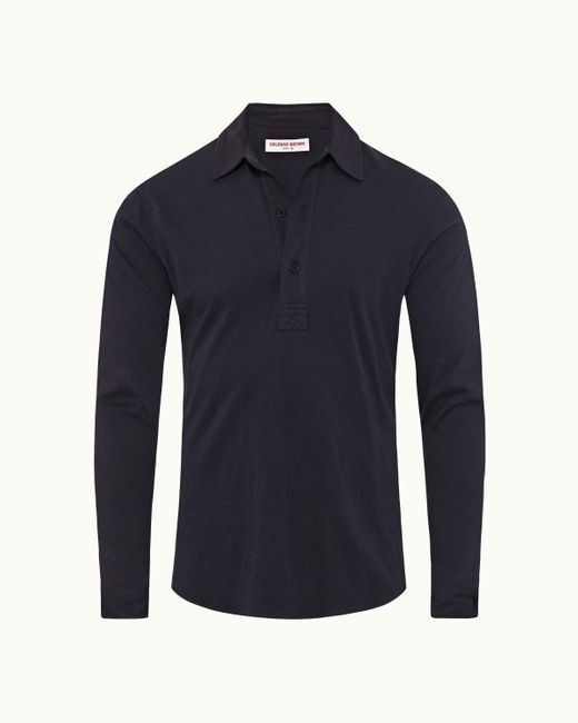 Orlebar Brown Blue Night Iris Tailored Fit Long-Sleeve Modal-Cashmere Polo Shirt for men