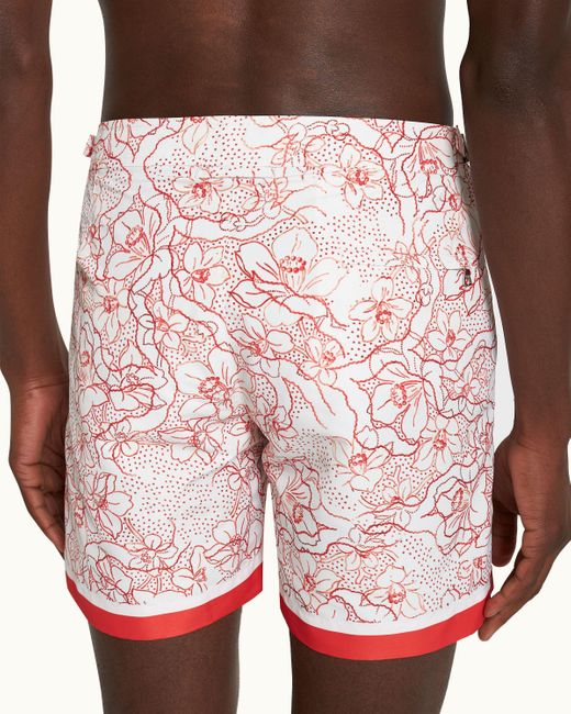 Orlebar Brown Red Floral Nouveau Print Mid-length Swim Shorts Woven for men