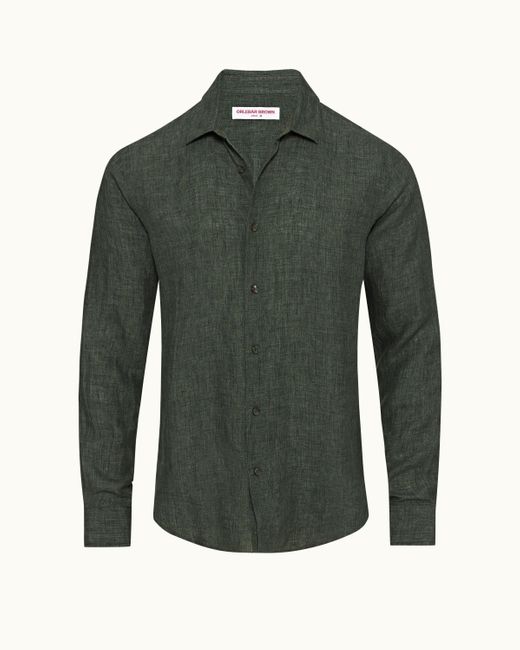 Orlebar Brown Green Tailored Fit Classic Collar Linen Shirt Woven for men