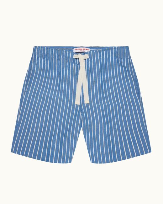 Orlebar Brown Blue Relaxed Fit Striped Drawcord Linen Shorts for men