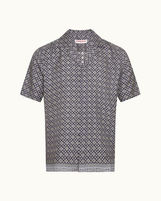 Orlebar Brown Gray Relaxed Fit Capri Collar Paisley Season Print Silk Shirt for men