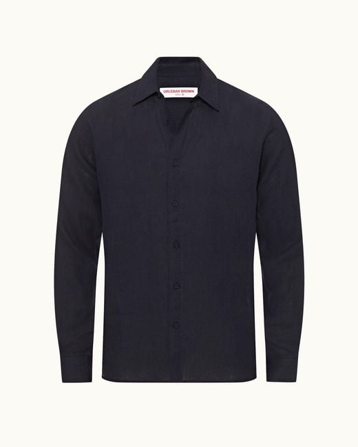Orlebar Brown Blue Relaxed Fit Classic Collar Laundered Linen Shirt for men