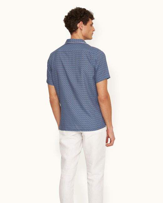 Orlebar Brown Blue Perez Print Classic Fit Capri Collar Shirt Woven for men