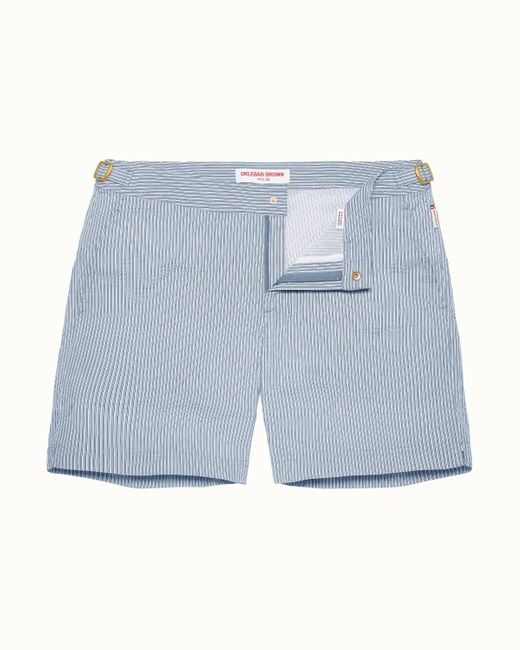 Orlebar Brown Blue Mid-Length Classic Textured Stripe Swim Shorts for men