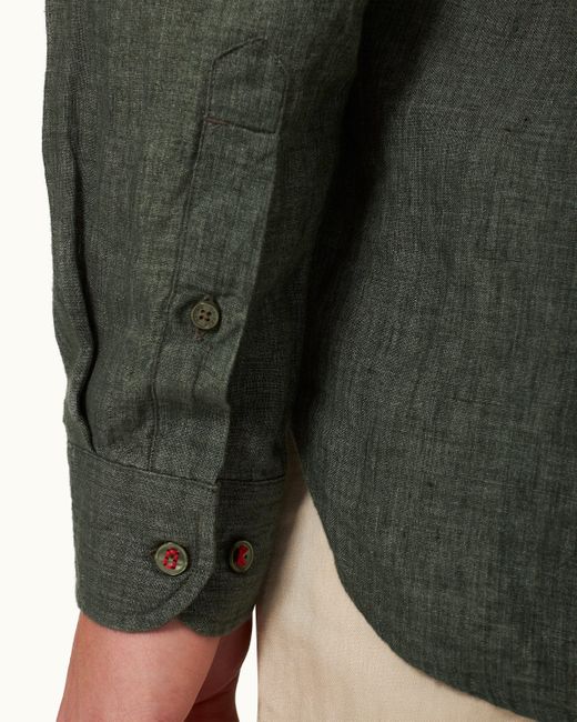 Orlebar Brown Green Tailored Fit Classic Collar Linen Shirt Woven for men