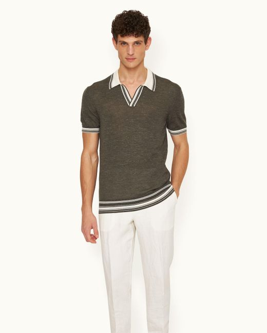 Orlebar Brown Green Multi-stripe Tipping Merino-silk Polo Shirt Knitted for men