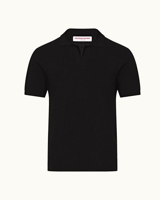 Orlebar Brown Black Classic Fit Waffle Mesh Stitch Polo Shirt For for men