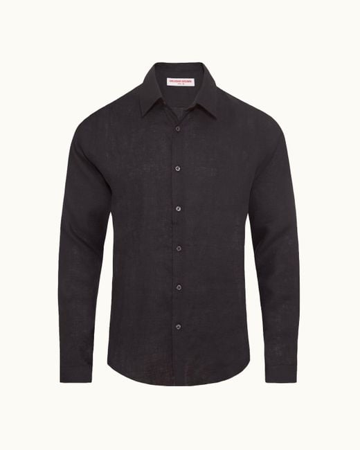 Orlebar Brown Blue Classic Collar Tailored Fit Linen Shirt for men