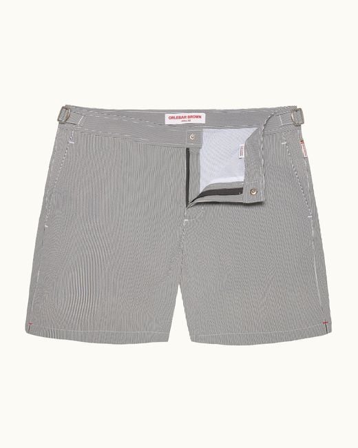 Orlebar Brown Gray Mid-Length Seersucker Stripe Swim Shorts for men