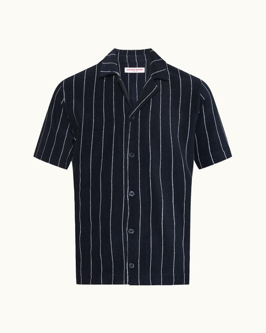 Orlebar Brown Blue Dark Stripe Towelling Shirt for men