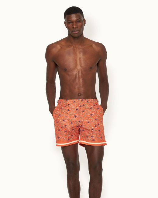Orlebar Brown Orange Wonder Full Print Mid-length Swim Shorts Woven for men