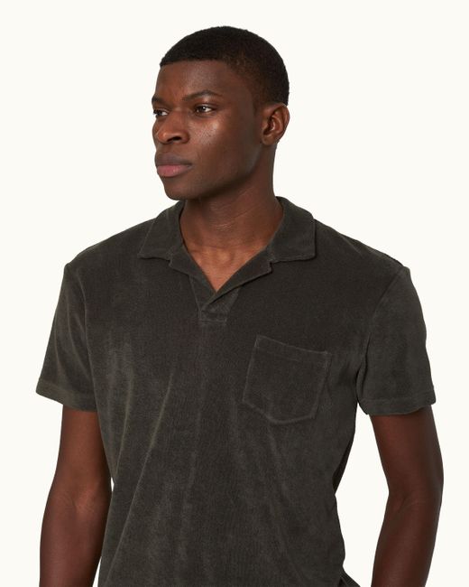 Orlebar Brown Black Tailored Fit Organic Cotton Towelling Resort Polo Shirt for men