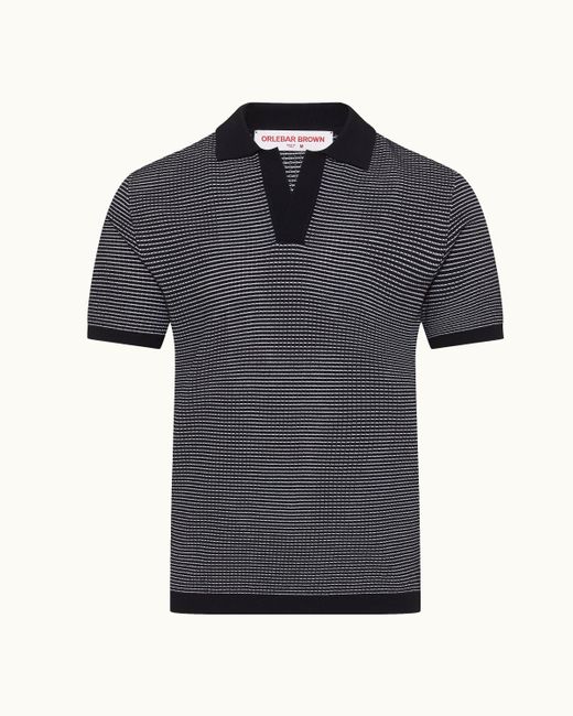 Orlebar Brown Black Classic Fit Open Mesh Waffle Stitch Polo Shirt for men