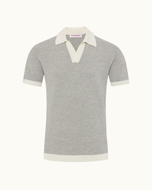 Orlebar Brown White Tailored Fit Contrast Texture Merino Polo Shirt for men