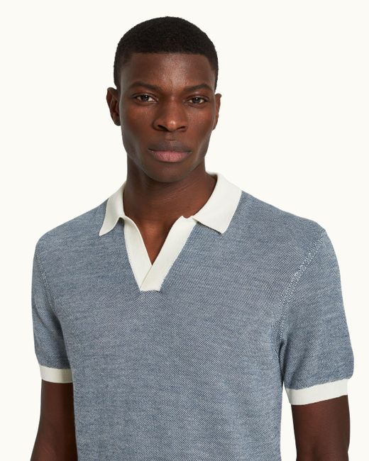 Orlebar Brown Blue Contrast Cotton-merino Polo Shirt Knitted for men