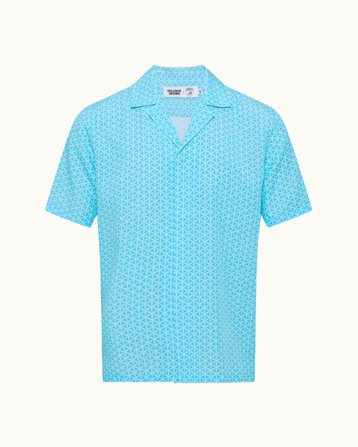 Orlebar Brown Blue And Automobili Lamborghini Synth Blu Relaxed Fit Capri Collar Linen Shirt for men