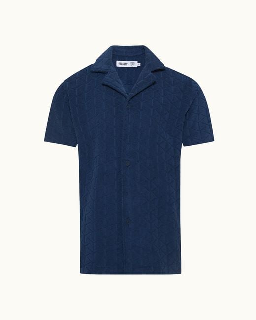 Orlebar Brown Blue And Automobili Lamborghini Jacquard Relaxed Fit Capri Collar Cotton Shirt for men