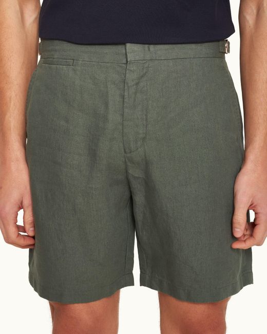 Orlebar Brown Green Tailored Fit Linen Shorts for men