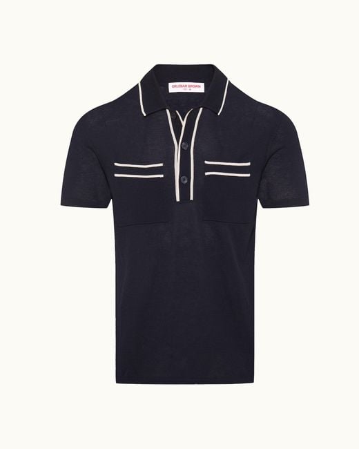 Orlebar Brown Blue Polo Shirt Silk-Cotton Statement Knit for men
