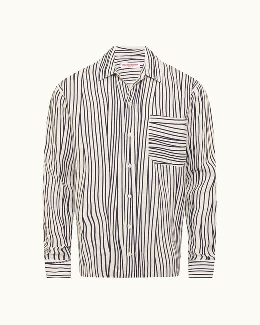 Orlebar Brown White Crossover Stripe Linen Shirt for men