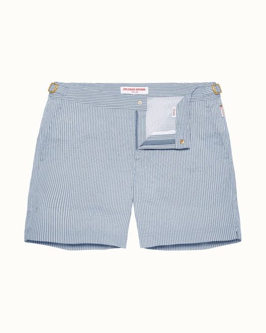 Orlebar Brown Blue Mid-Length Classic Textured Stripe Swim Shorts for men