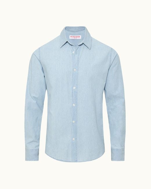 Orlebar Brown Blue Tailored Chambray Long Sleeve Shirt for men
