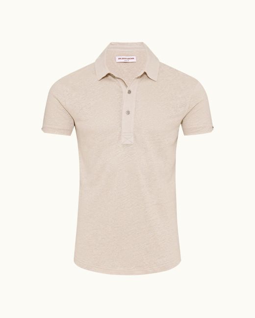 Orlebar Brown Natural Tailored Fit Linen Polo Shirt for men