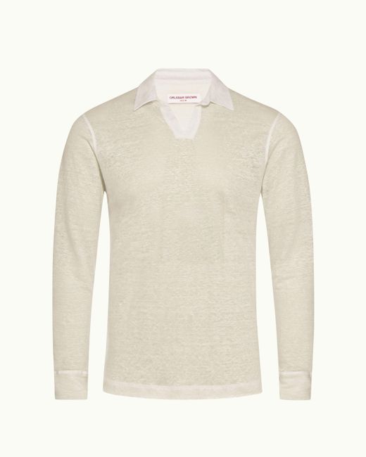 Orlebar Brown White Tailored Fit Long-sleeve Slub Linen Polo Shirt for men
