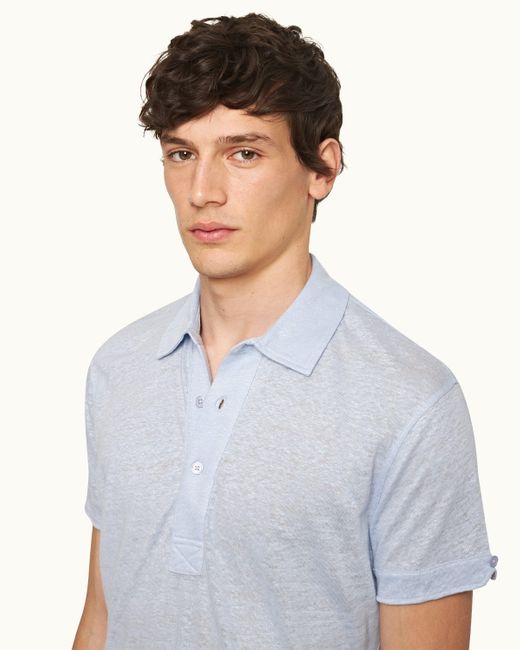 Orlebar Brown Blue Tailored Fit Linen Polo Shirt for men