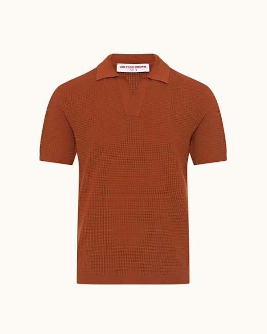 Orlebar Brown Brown Classic Fit Waffle Mesh Stitch Polo Shirt Knitted for men