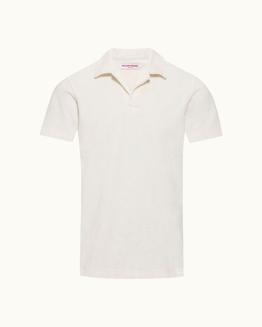 Orlebar Brown White Relaxed Fit Cotton Towelling Resort Polo Shirt for men