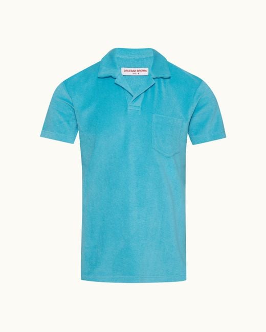 Orlebar Brown Blue Tailored Fit Cotton Towelling Resort Polo Shirt for men