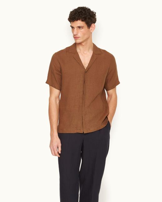 Orlebar Brown Brown Relaxed Fit Capri Collar Linen Shirt Woven for men