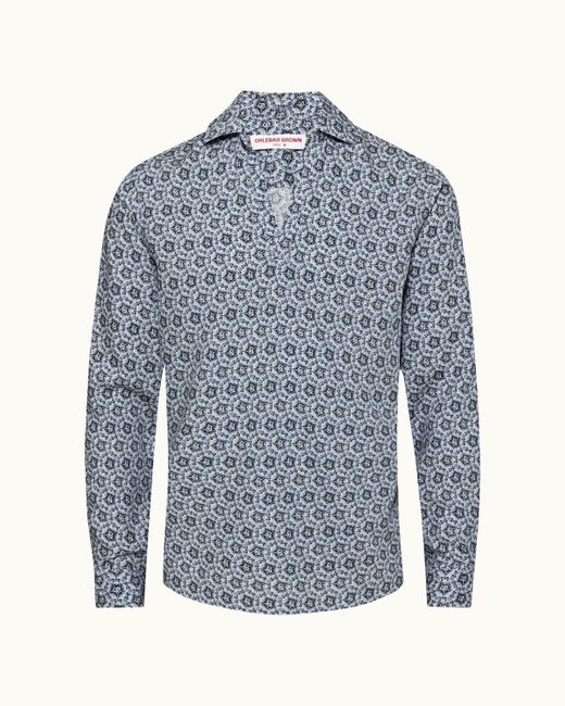 Orlebar Brown Blue Geo Print Relaxed Fit Overhead Shirt for men