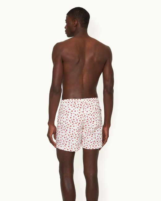 Orlebar Brown Red Budding Life Print Mid-length Drawcord Swim Shorts for men