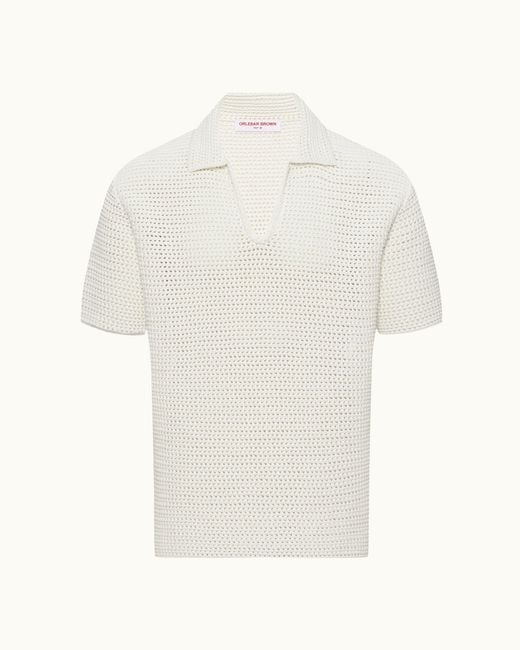 Orlebar Brown White Crochet Effect Organic Cotton Polo Shirt for men