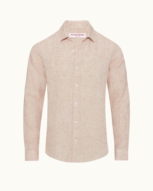 Orlebar Brown White Tailored Fit Classic Collar Long-Sleeve Lightweight Linen Shirt for men