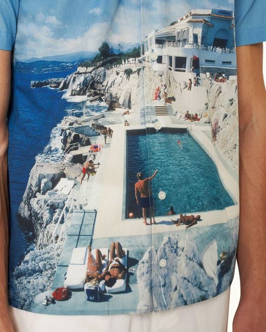 Orlebar Brown Blue Roc Pool Photographic Print Classic Fit Capri Collar Cotton Shirt for men