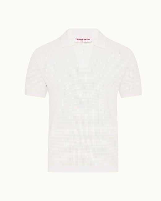 Orlebar Brown White Classic Luxe Mesh Stitch Polo Shirt for men