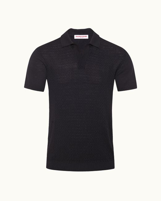 Orlebar Brown Black Silk-Cotton Polo Shirt Luxury Textured Knit for men