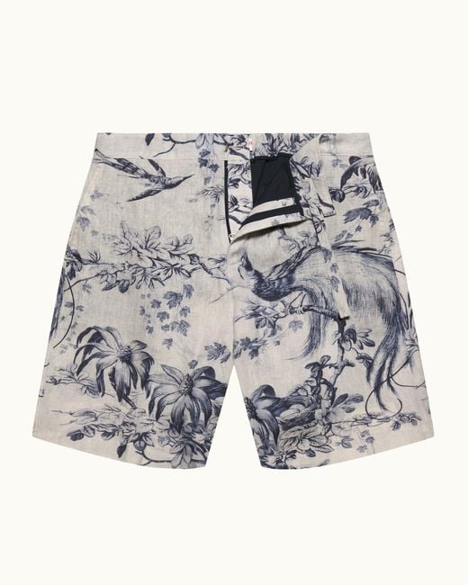 Orlebar Brown Blue Printed Linen Bermuda Shorts for men